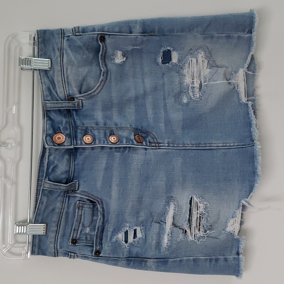 American Eagle high rise distressed denim mini skirt - Picture 2 of 13